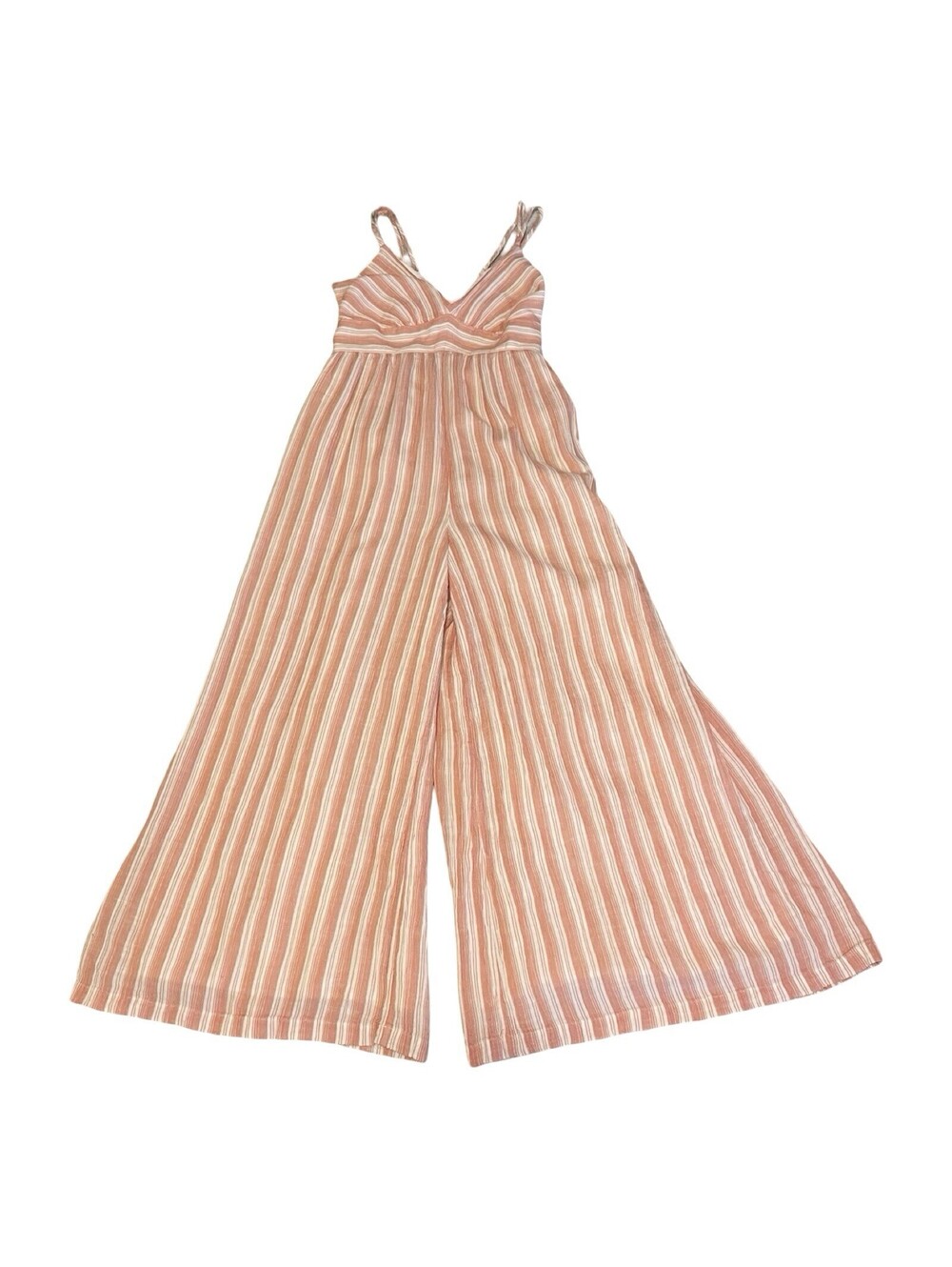 American Eagle Outfitters Pink Striped Wide-Leg V-Neck Jumpsuit Women's Size S
